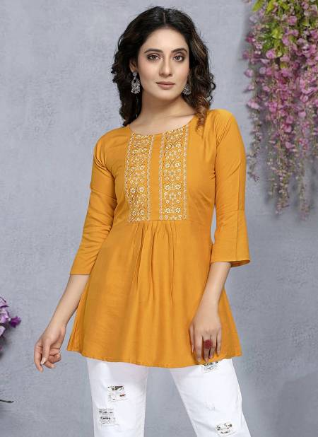 Yellow Colour New Designer Ethnic Wear Heavy Rayon Latest Top Collection Alesong 34